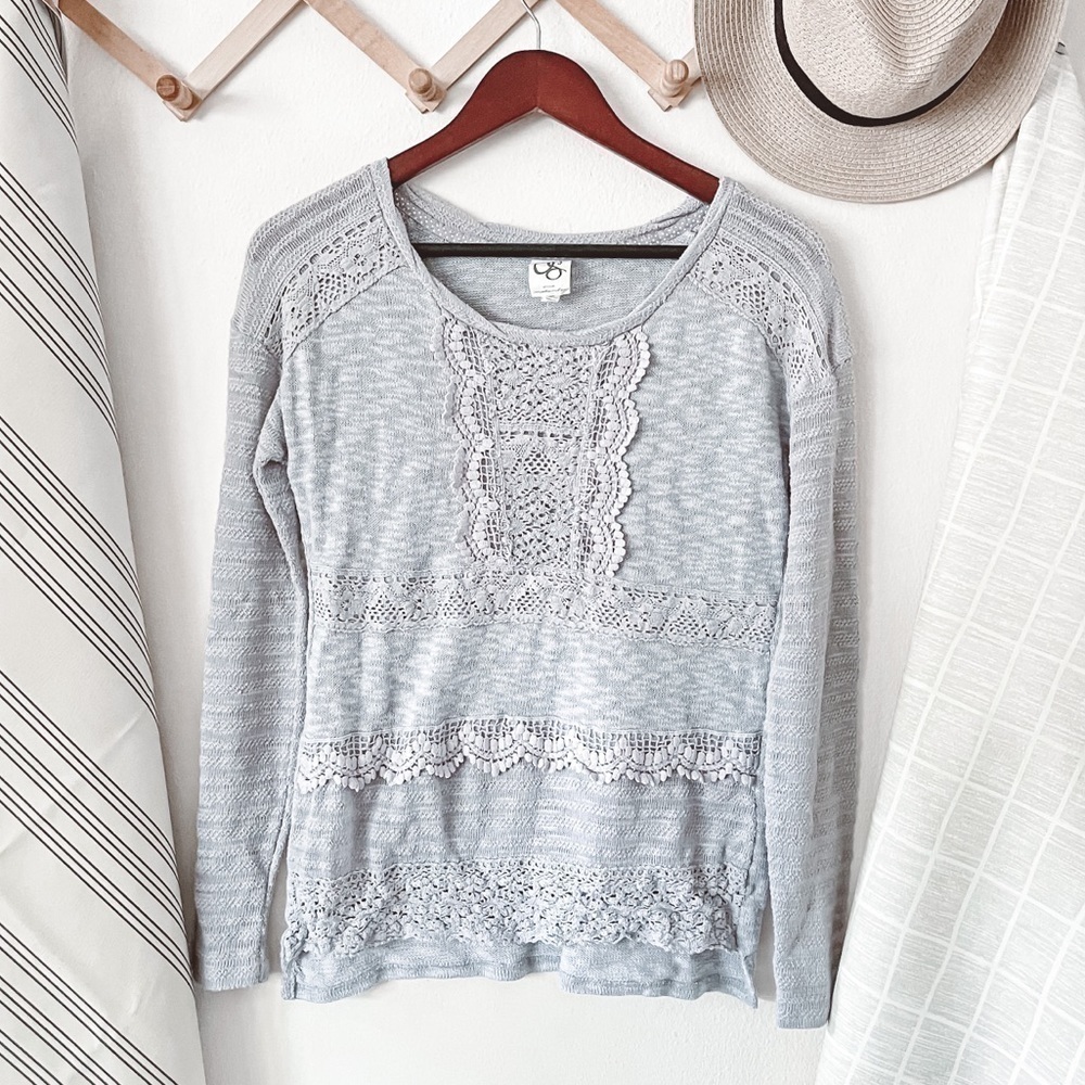 Anthropologie One September Purple Crochet Front Sweater